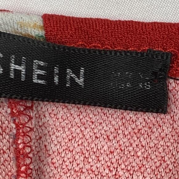 SHEIN Mini Dress Womens Medium Red Floral Spaghetti Straps Bodycon Knee Length - Picture 7 of 9